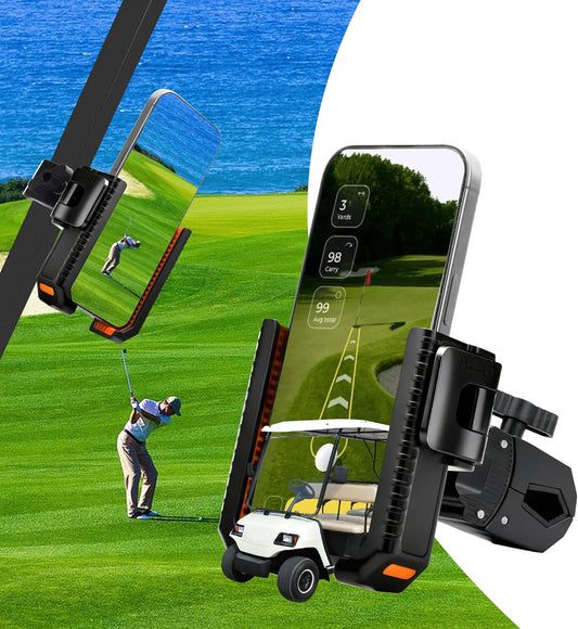 XEEP Golf Cart Phone Holder Mount, 3s Phone Clip Install, 1s Lock & Release, 360° Rotation Golf Phone Holder for Ezgo Club Car Yamaha, Golf Cart Accessories for All 4.5-7" Smartphones