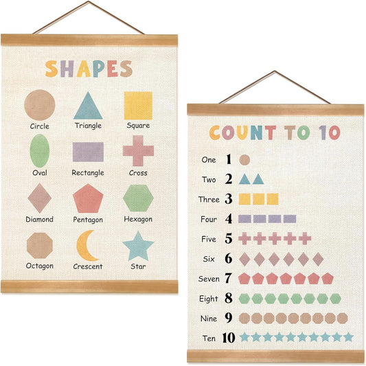 ZTGDA Numbers Shapes Poster Set of 2, Numbers Posters for Toddlers Decor, Shapes Numbers Learning Poster Wall Decor for Classroom Nursery Kids Room Playroom Preschool (12x16inch Numbers Shapes)