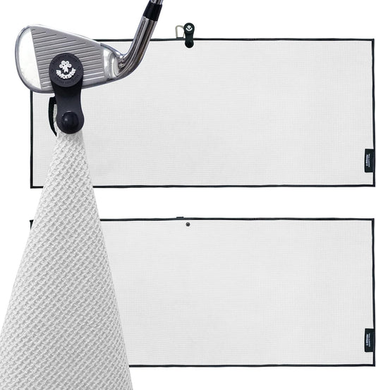 4Monster Golf Towels 2-Pack with Detachable Magnet and Portable Pouch, Quick-Dry Microfiber Golf Towel Set for Golf Bags,Custom Towel Gifts for Men or Women (2, White)