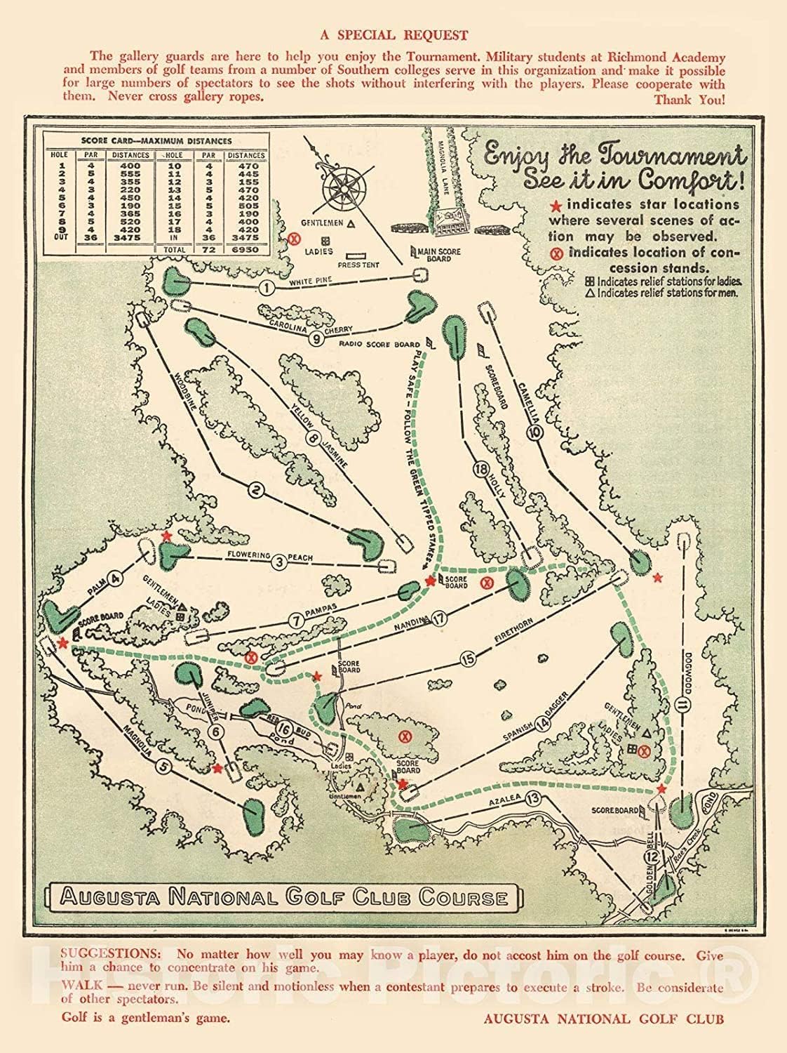 Historic Map - Augusta National Golf Club Course, 1954 - Unframed Vintage Wall Art (11in x 14in)