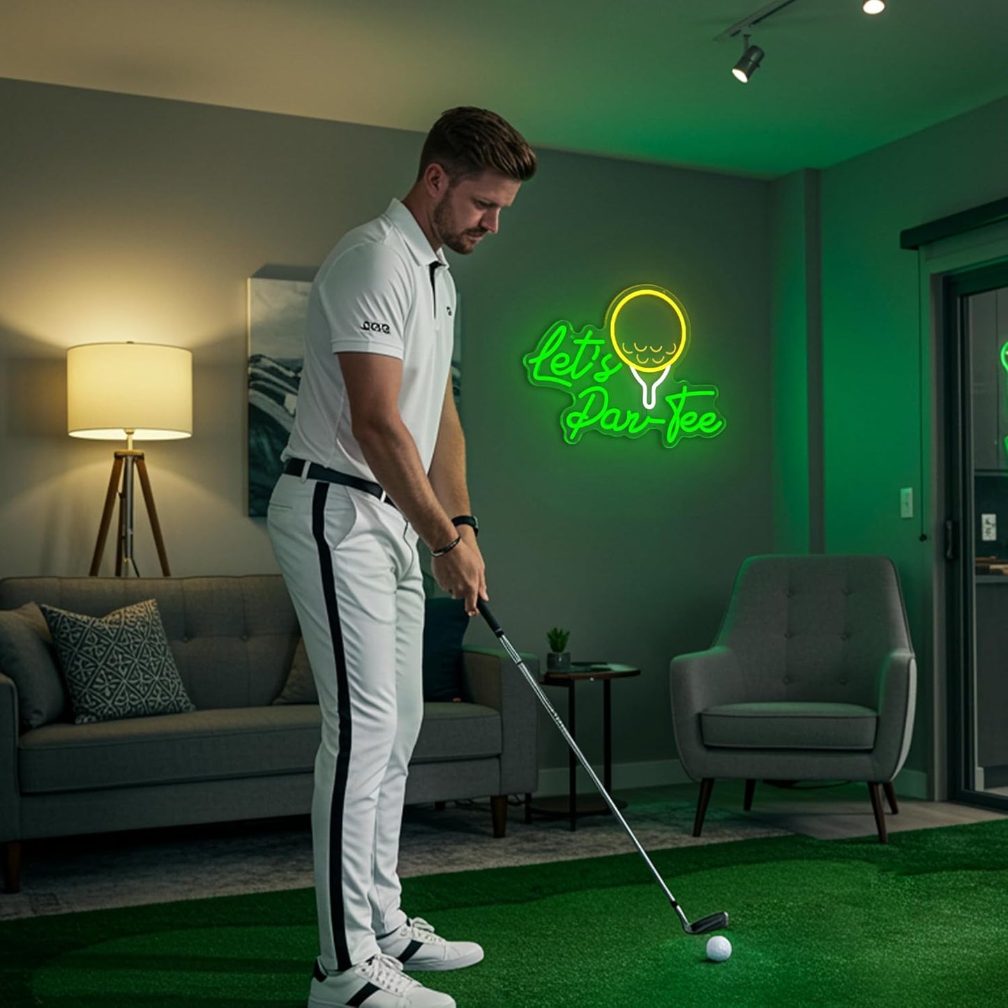 Let's Par Tee Neon Sign Funny Golf Neon Light for Wall Decor USB Dimmable Golf Ball Led Sign for Golf Party, Bar, Game Room, Man Cave Decor