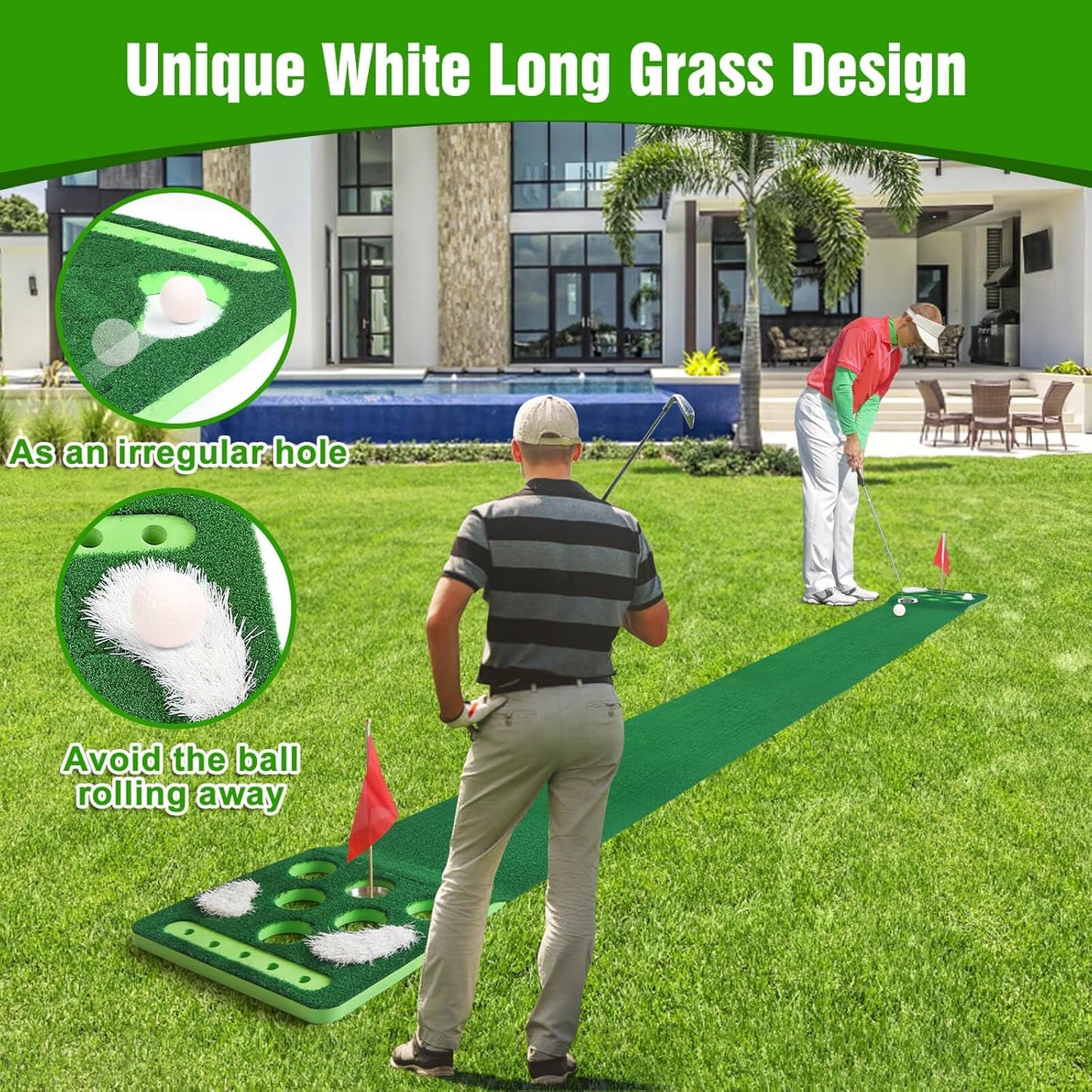 Golf Putting Game Set, Detachable Golf Putting Green Mat with 4 Balls, 2 Cups & Flags, 1 Portable Bag for Indoor & Outdoor Party Game Use