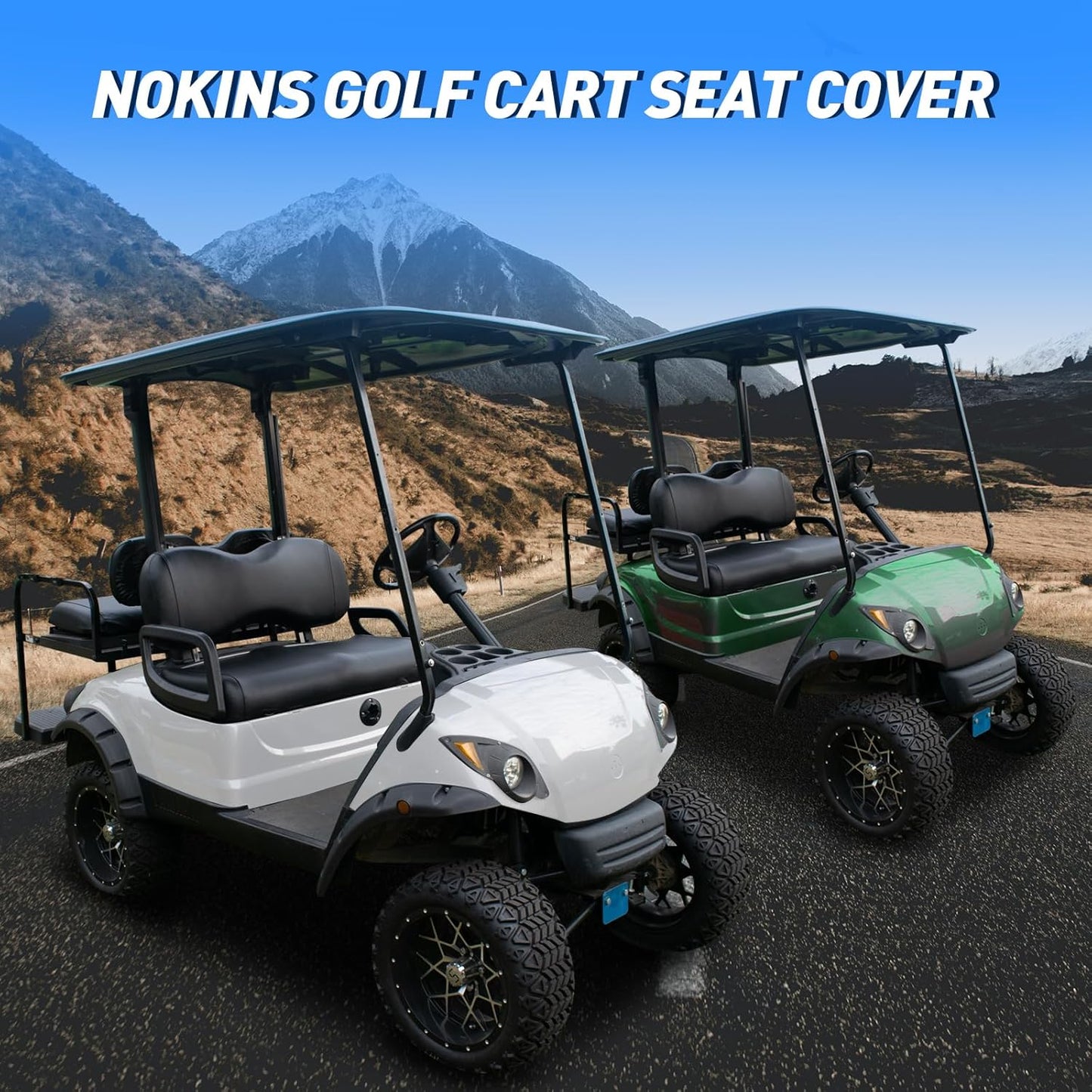 NOKINS Golf Cart Seat Covers Leather Front Seat Cover Fit Yamaha Drive&Drive 2,Smooth and Simple Style,No Stapler,Golf Cart Vinyl Waterproof Replacement Seat Cover, Black