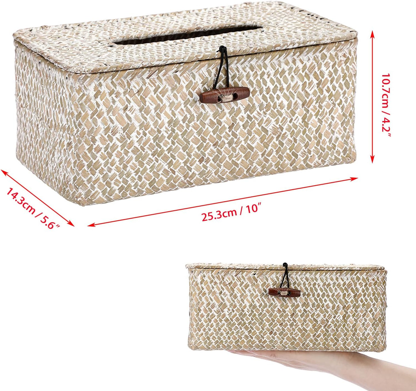 Sumnacon Rectangle Natural Seagrass Tissue Box Cover,Woven Tissue Box with Bottom,Farmhouse Tissue Box Holder for Living Room Bathroom Vanity Toilet Table Desk Countertop Office Car,Whitewash