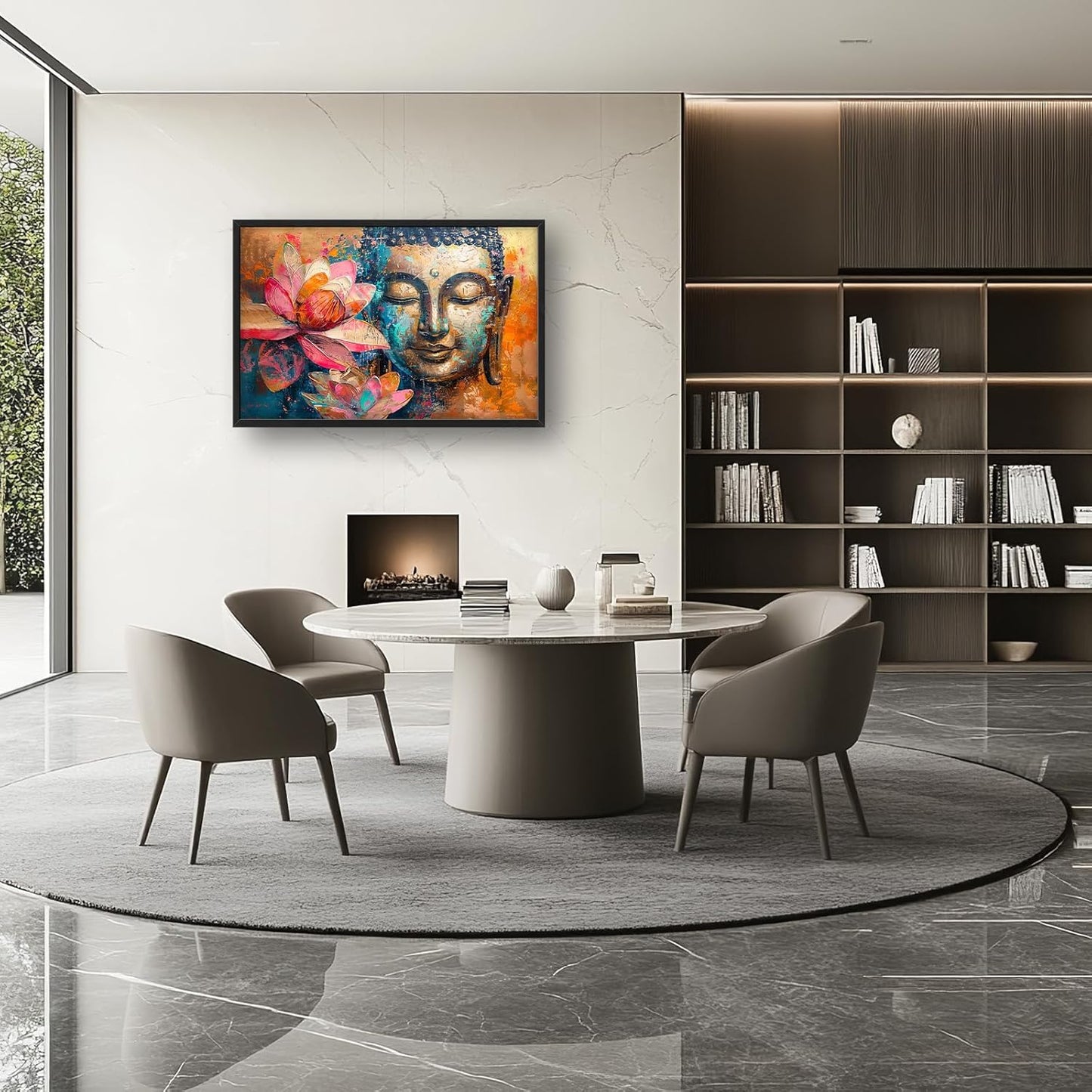 Large Buddha Framed Wall Art for Living Room Zen Lotus Pictures Wall Decor Buddha Canvas Painting Artwork Buddhist Meditation Home Decorations for Buddhism Room Bathroom Office 36x24 inch