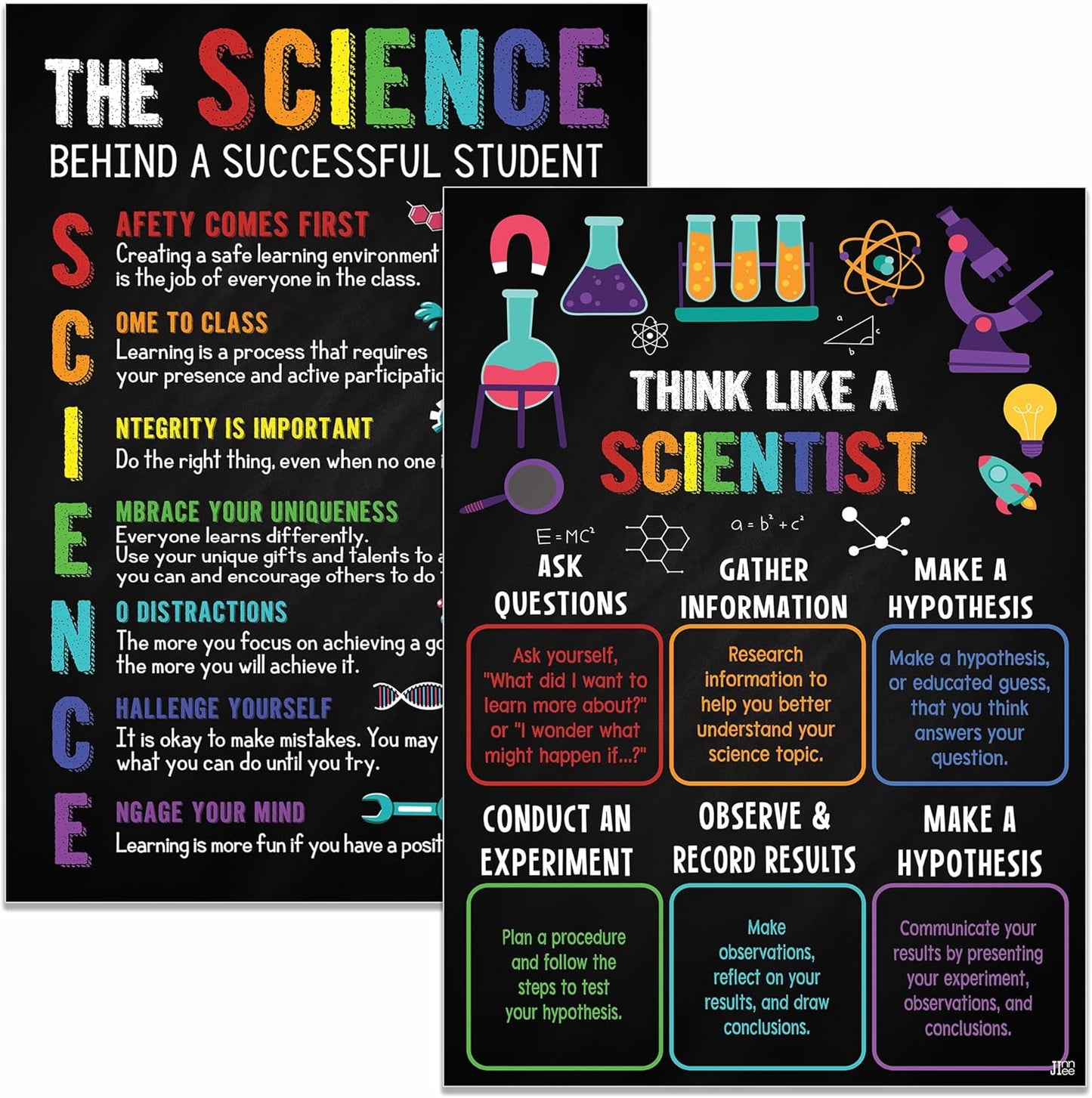 Jinniee 2 Pieces Science Class Rules Poster Science Lab Printable Art Science Teacher Supplies Scientist Poster For Middle and High School Education School Counseling Wall Art Sets 11x17 Inch