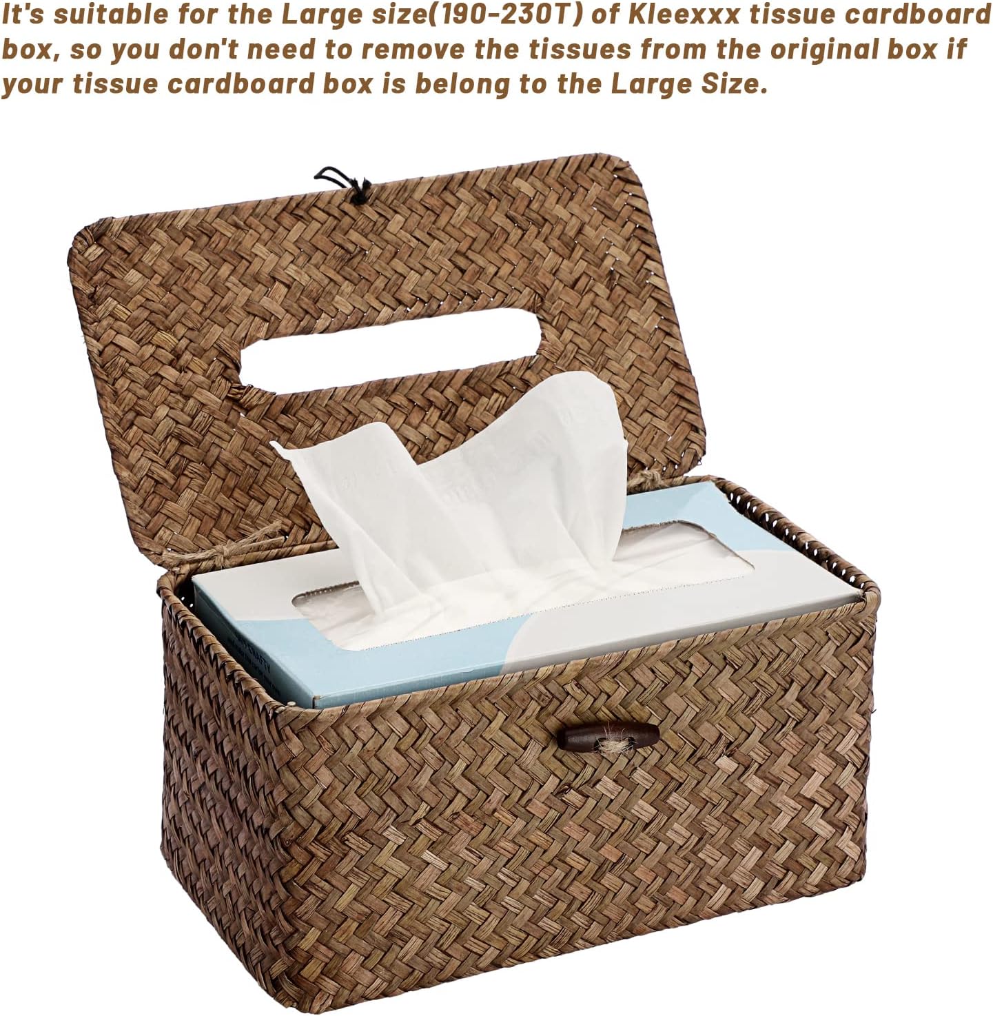 Sumnacon Tissue Box Cover Large Rectangle Tissue Box Seagrass Tissue Box Holder Woven Tissue Holder Decorative Tissue Cover for Bathroom Tissue Box Cover Rectangular for Home Office Table Coffee