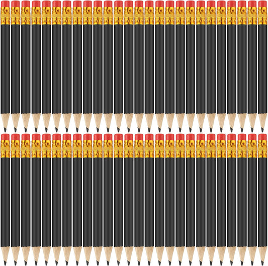 50 Pcs 4 Inch Mini Golf Pencils with Erasers Bulk Pack of Wooden Pencils for Parties Weddings School and Offices (Black)