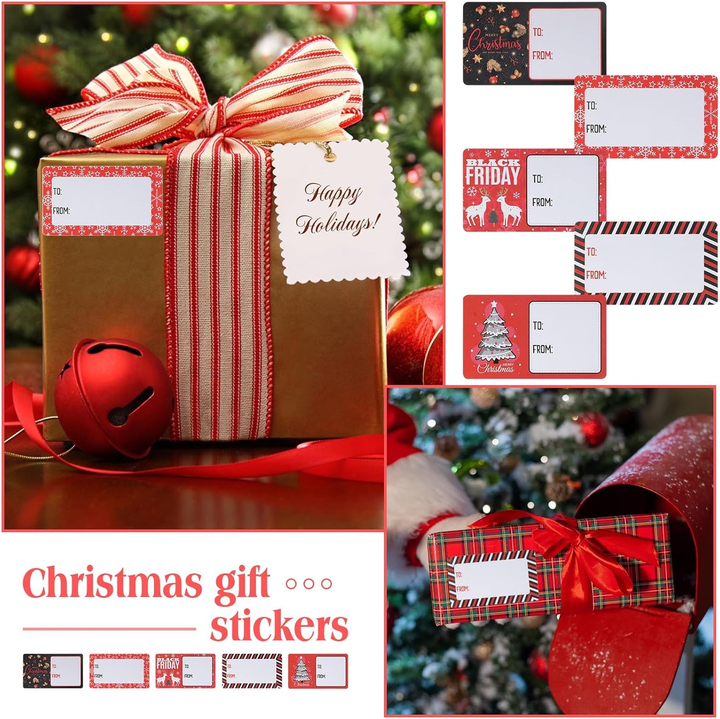 Outus 500 Pieces Christmas Tags Self Adhesive Gift Tags for Xmas Presents Christmas Name Labels Stickers for Wrapping Paper Festival Birthday Holiday Decor(Lovely Style,2.76 x 1.57 Inch)