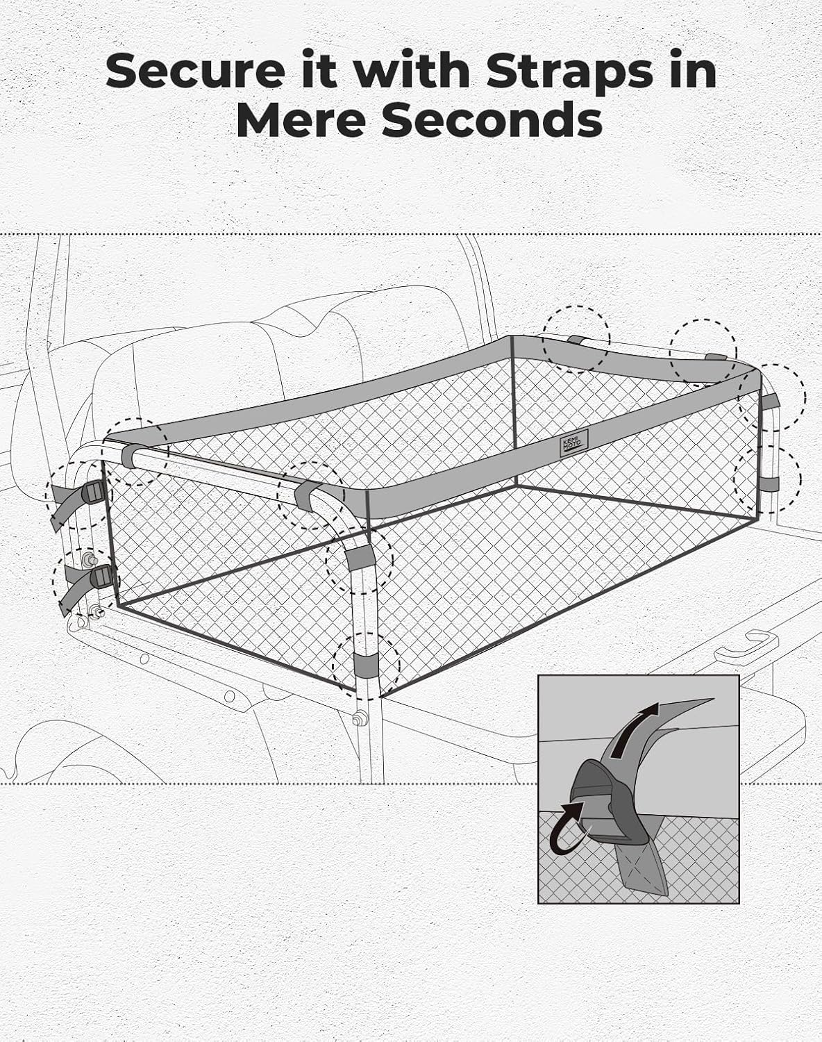 KEMIMOTO Universal 4-Passenger Golf Cart Cargo Net, Compatible with Club Car, EZGO, Drive Golf Carts, Black