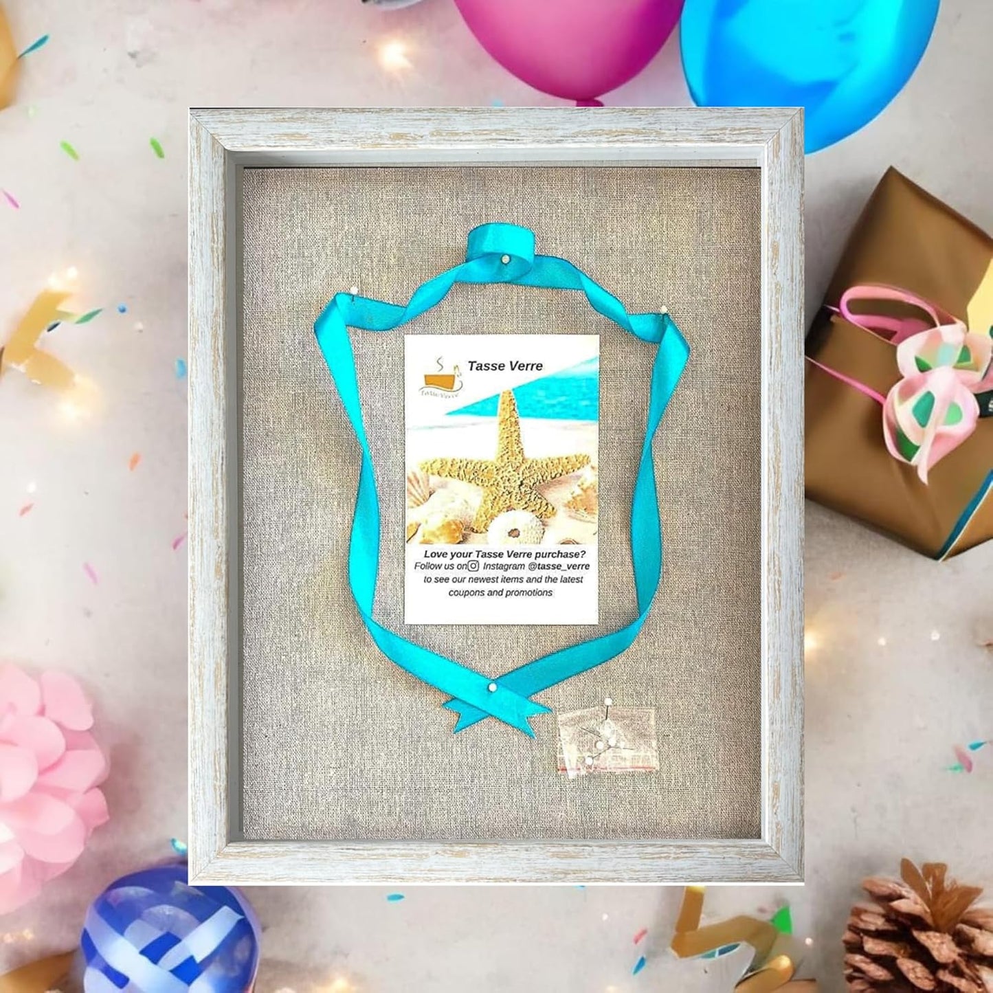 Tasse Verre 12x15 Rustic Display Shadow Box (2-Pack) Frame w/Linen Background and 16 Stick Pins - Ready to Hang Shadowbox Picture Frame - Box Display Baby Memorabilia Wedding