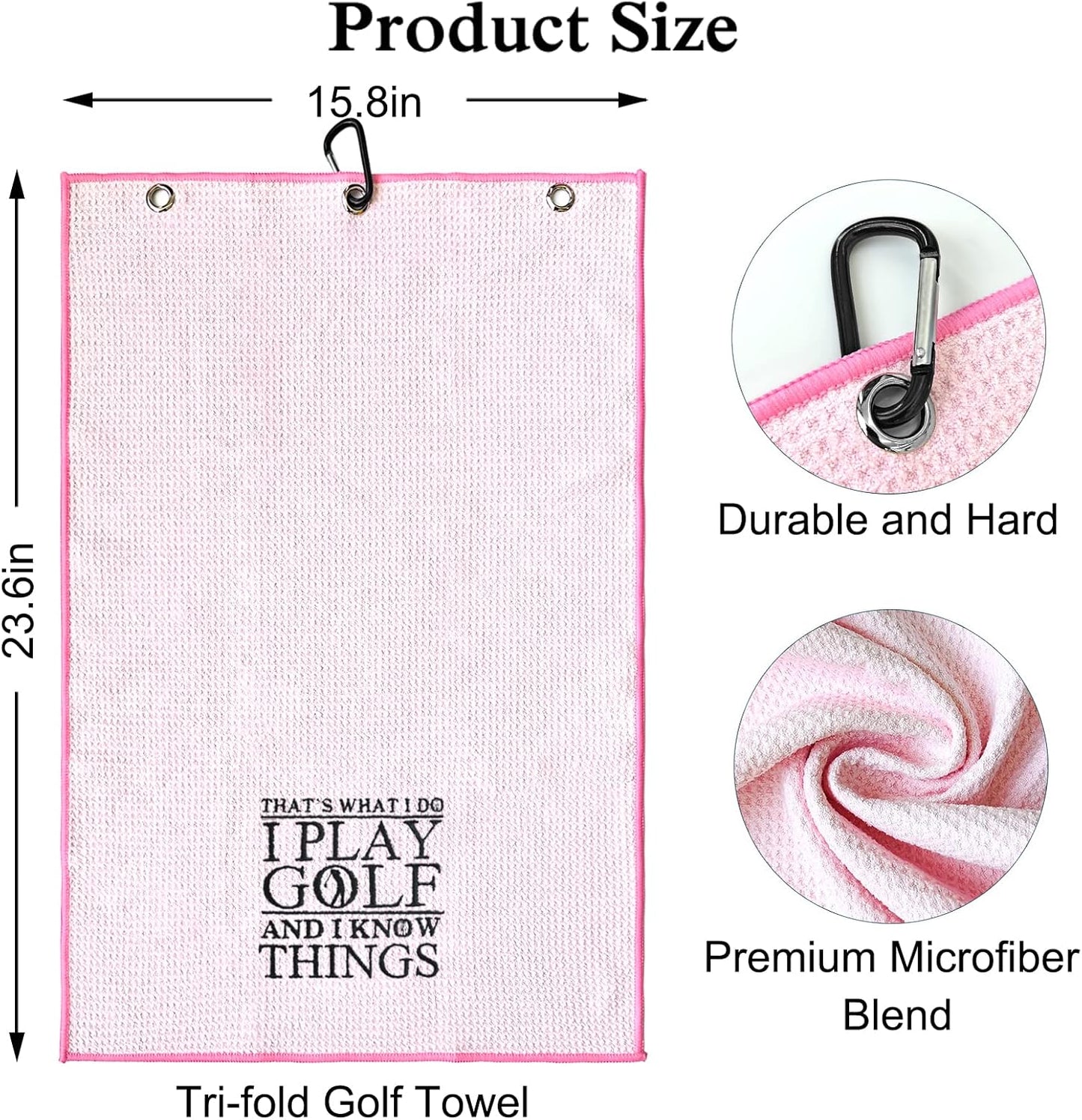 DYJYBMY Pink Golf Towel, Microfiber Golf Towels with Clip, Embroidered Golf Gift for Men, Women or Retired Coworker