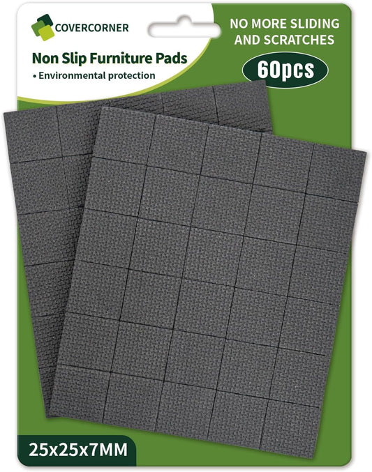 Non Slip Furniture Pads 60 PCS 1'' Square - Anti Slip Furniture Pads - Self Adhesive Rubber Feet Furniture Feet - Chair Leg Floor Protectors - Keep Furniture in Place