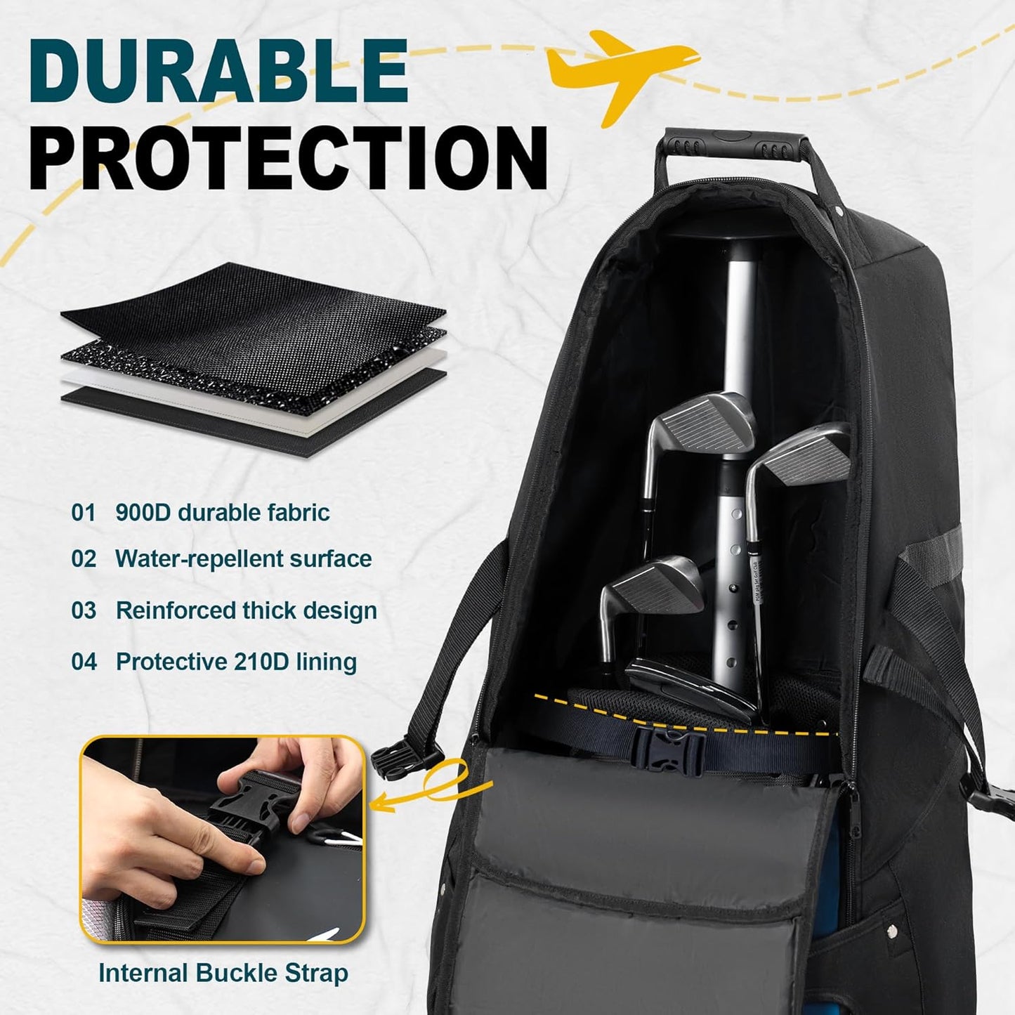 Soft-Sided Golf Travel Bags for Airlines with Wheels, Golf Club Travel Covers 900D Wear-Resistant Oxford, Waterproof, Universal Size