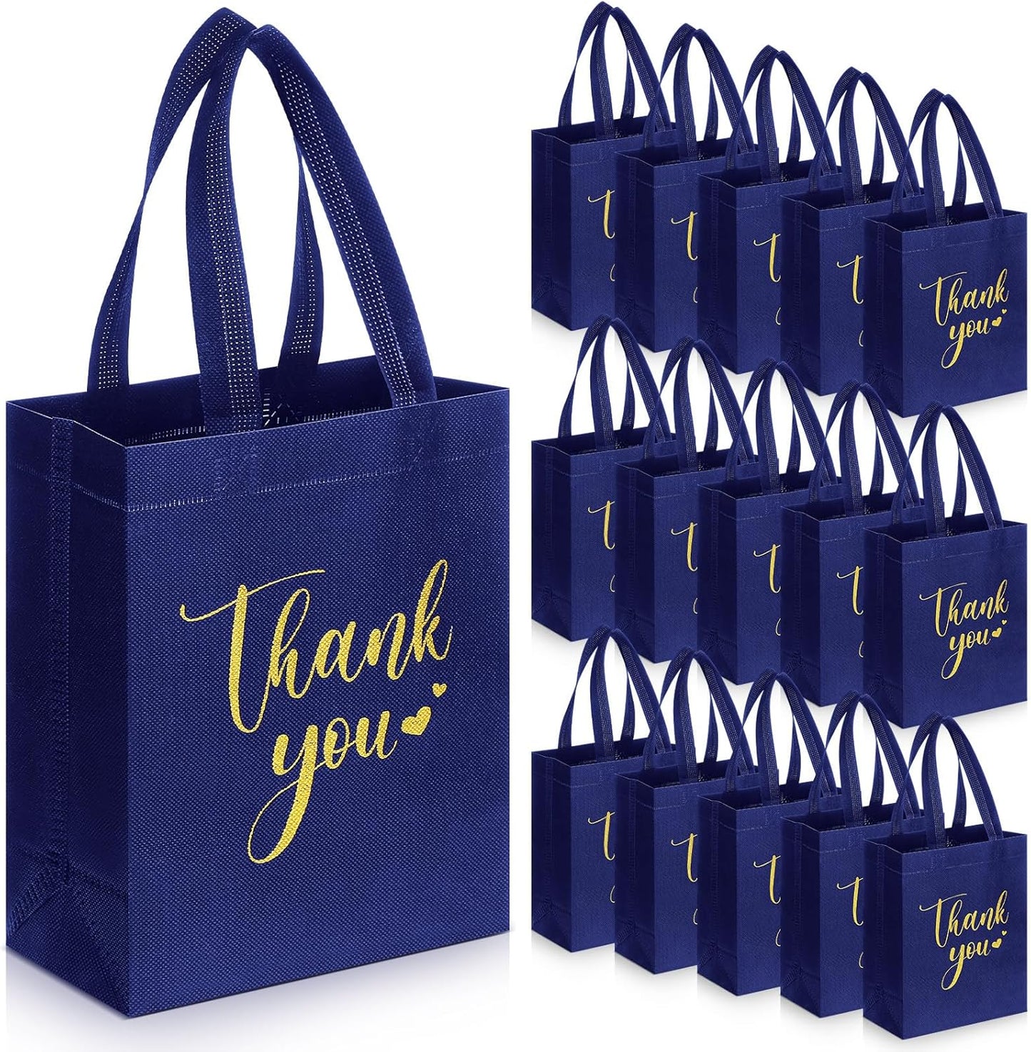 Sweetude 30 Pcs Thank You Gift Bags with Handles Bulk Reusable Goodie Bag Non Woven Foldable Handbag for Graduation Wedding Bridesmaid Gifts(10 x 8 x 4 Inch,Navy Blue)