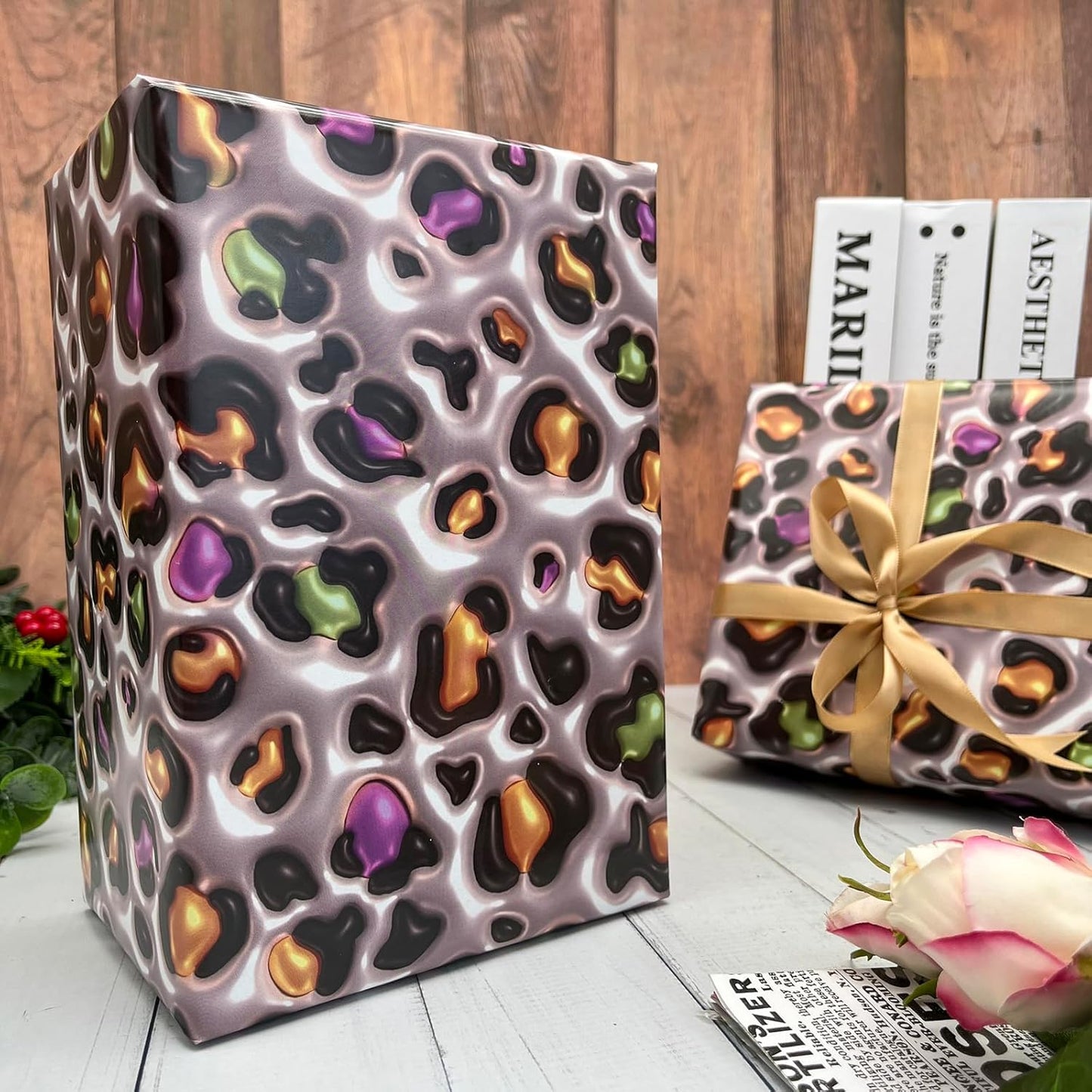 Dtiafu 3D Effect Leopard Wrapping Paper Great for Birthday Wedding Baby Shower Holiday - Unique Cheetah Gift Wrap - Not Physical 3D - 20 x 28 Inch Per Sheet(6 Sheet)