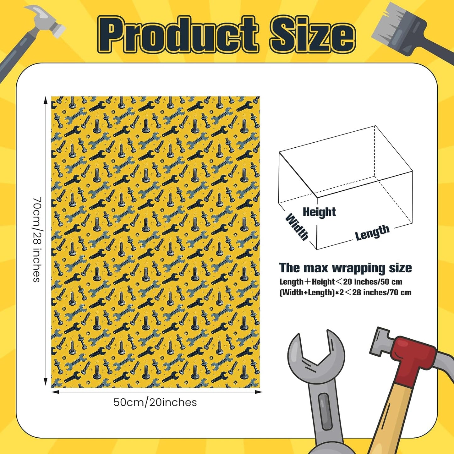 Pineraap Tools Wrapping Paper 12 Sheets Mechanic-Themed Designs Gift Wrap for Car Enthusiasts,Mechanics,DIYers,20"×28"