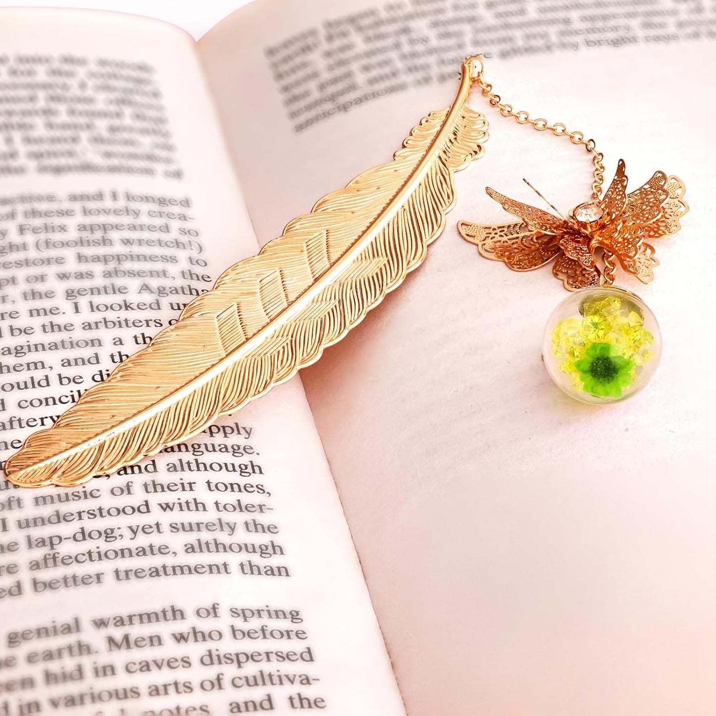 Metal Feather Bookmark with Butterfly Charm – Christmas Gifts for Women, Teachers & Book Lovers – Stocking Stuffers, Secret Santa, Birthday & Holiday Gift Box