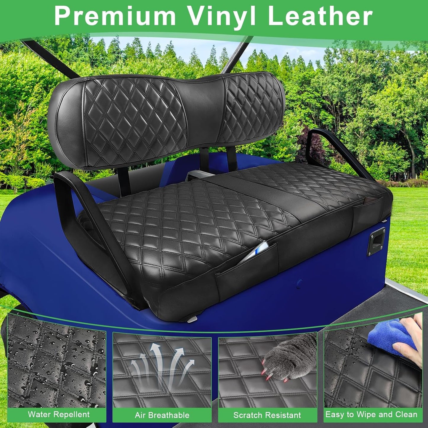 Club Car DS 2000.5-Up Seat Covers, Golf Cart Seat Covers for Club Car DS OEM Ordinary Seat, Front Seat Cover with Concave and Convex Design, Thick Vinyl Leather Comfortable