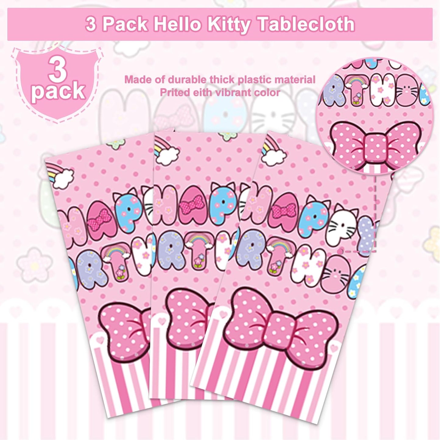 3 Pcs Cute Cartoon Cat Rectangular Plastic Tableware,Perfect for Birthday Celebrations and Party Decorations，54 x 108inch