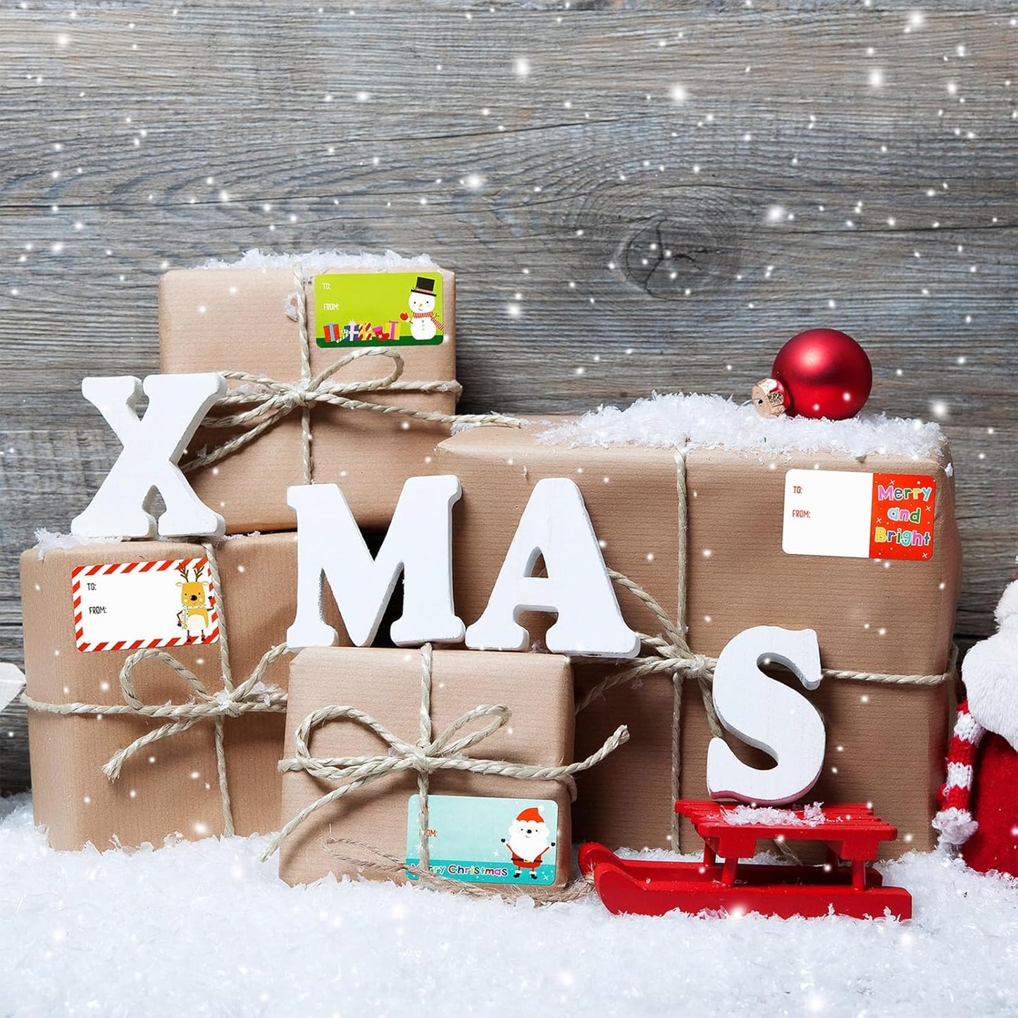 Outus 500 Pieces Christmas Tags Self Adhesive Gift Tags for Xmas Presents Christmas Name Labels Stickers for Wrapping Paper Festival Birthday Holiday Decor(Classic Style,2.95 x 1.6 Inch)