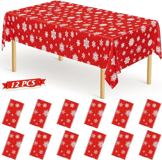 QZYL 12 Pack Christmas Table Cloths, 54" x 108" Holiday Plastic Tablecloth, Snowflakes Disposable Tablecloth Xmas Rectangle Tablecover, Christmas Table Decorations Holiday Party Decor