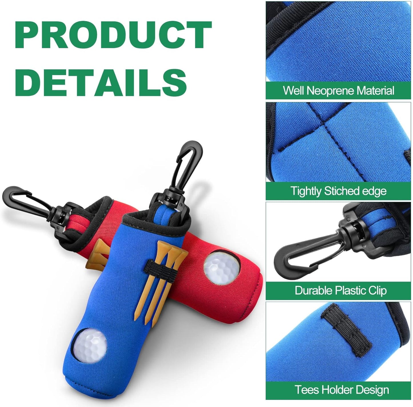 4 Pieces Golf Tee Holder Golf Ball Carry Bag Pouch Ball Holder Keychain Belt Clip Gifts Accessories