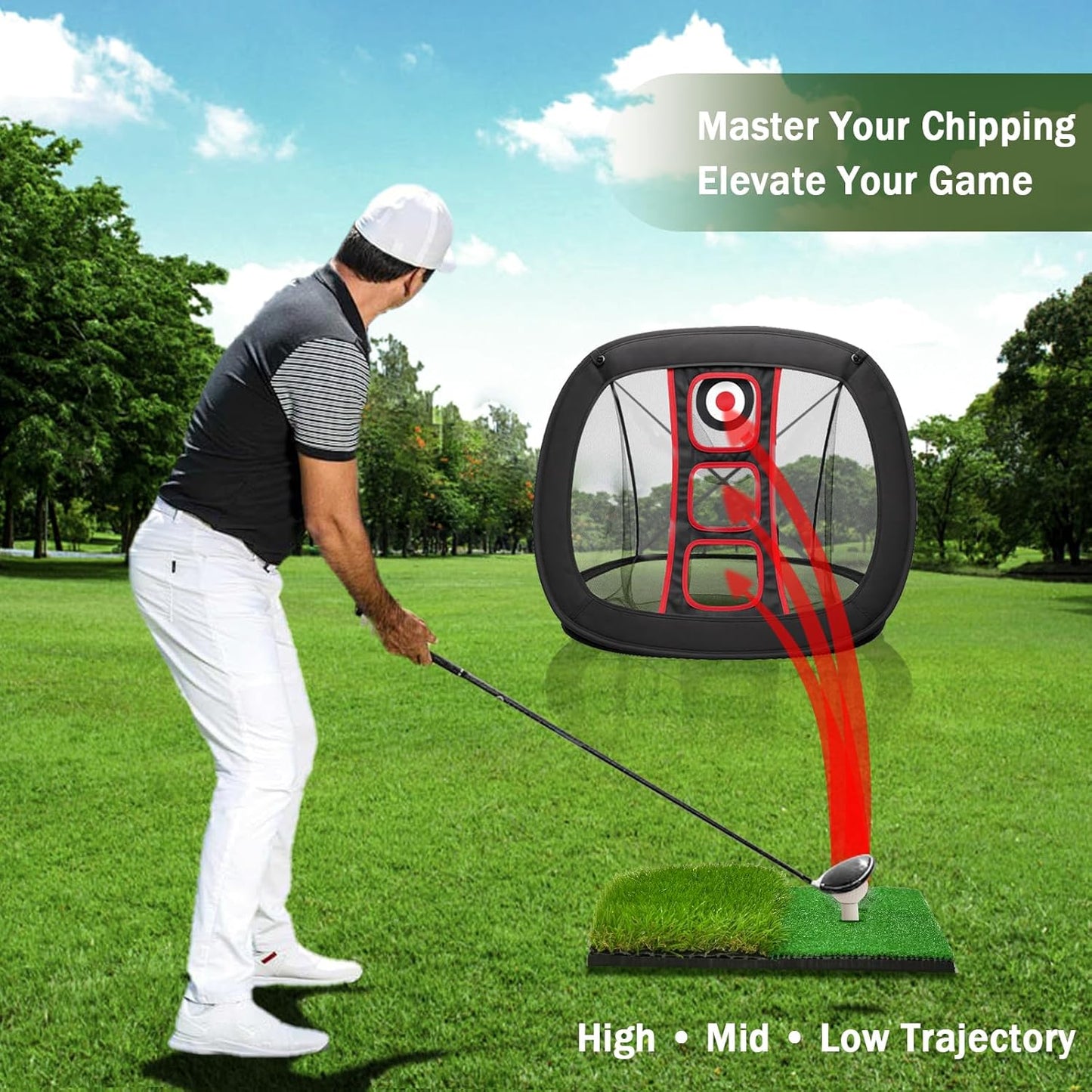 Golf Chipping Net Set with Mat & 12 Practice Balls – All-in-One Golf Training Kit – Portable, Easy Setup for Backyard & Indoor Use – Great Gift for Golfers and Beginners