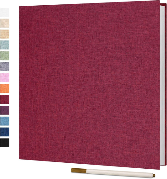 Vienrose Large Photo Album Self Adhesive for 4x6 8x10 10x12 Pictures Scrapbook Album DIY Scrap Book 40 Sticky Pages with A Metallic Pen 13"x12.6"40 Pages Red