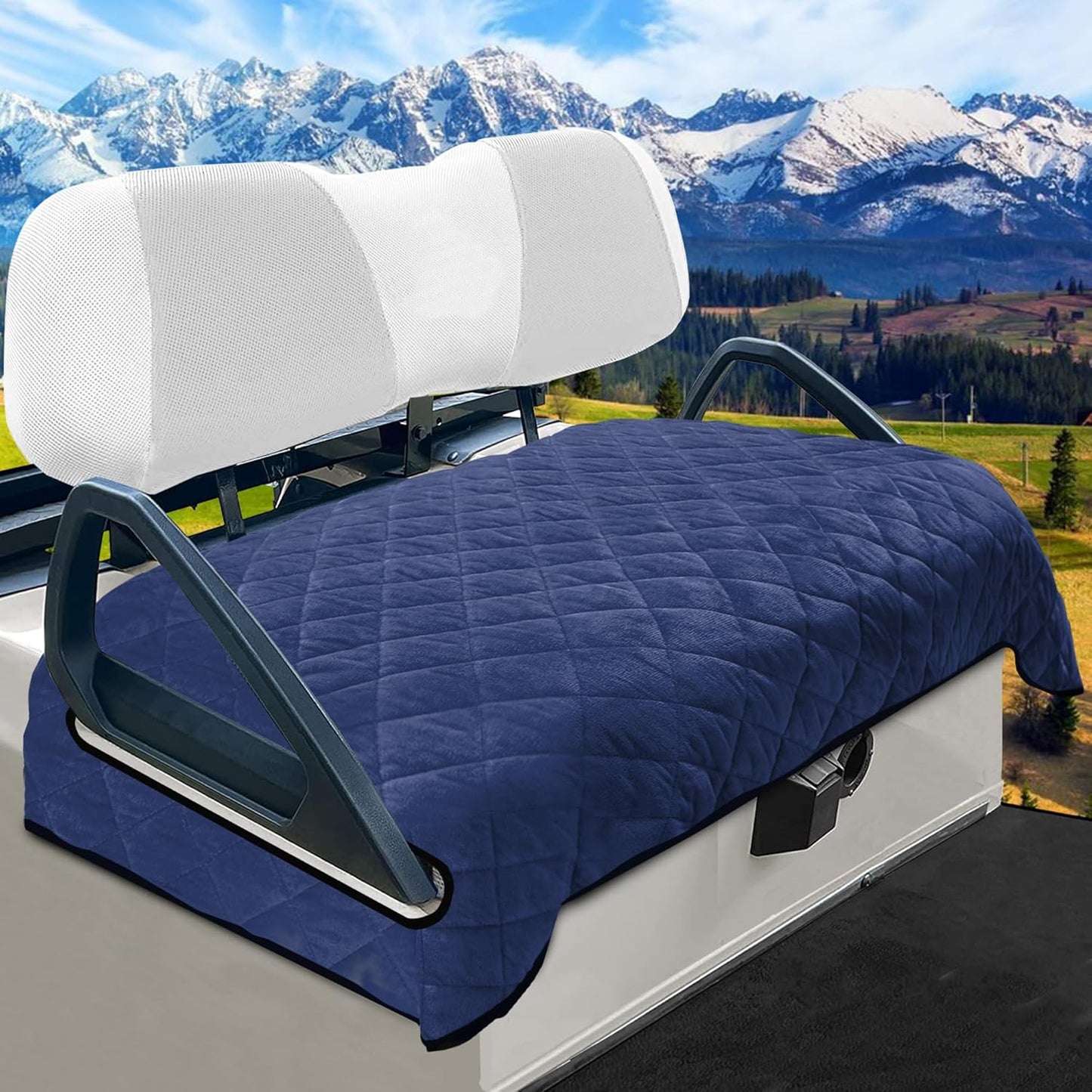 YOKYHOM Golf Cart Seat Covers, Golf Cart Seat Towel Blanket, Short Plush Surface, Soft and Comfortable, Suits EZGO, Yamaha, Club Car and Other 2-Seat Golf Carts, 51"x 30.5", Blue Black