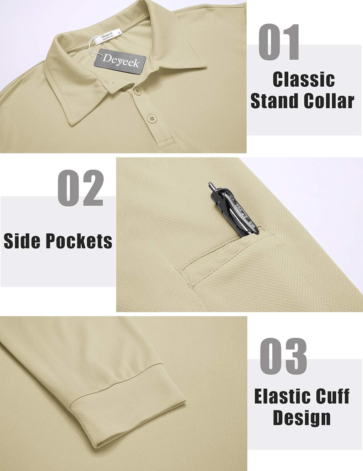 Deyeek Men's Polo Shirts Long Sleeve Golf Polo Shirts for Men Quick Dry UPF 50+ Sun Protection Polos Casual Collared Shirts