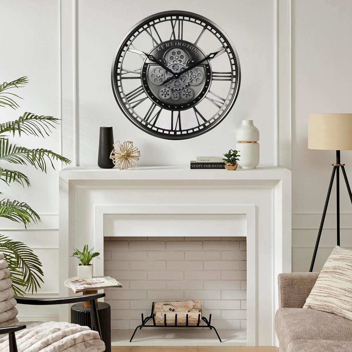 CLXEAST 21 Inch Modern Moving Gears Wall Clock for Living Room Decor,Industrial Steampunk Clocks for Farmhouse Home Decor,Roman Numerals,Gunmetal Nickel Finish