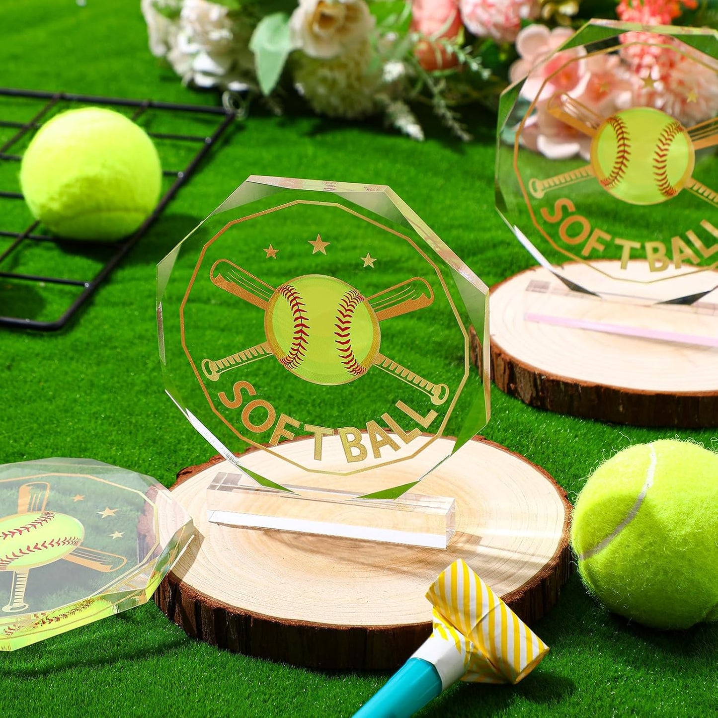 6 Pack Sports Trophy Acrylic Award Medals 4.72 x 4.72 Inch Sports Contest Trophies Bulk Plaques Team Prize Gift Trophies for Competition