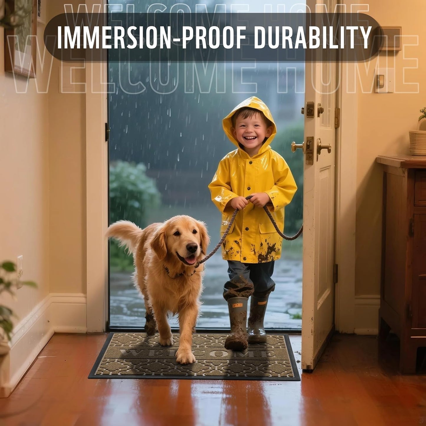 Yimobra Welcome Mat Outdoor Indoor 29.5x17, All-Weather Waterproof Outdoor Mats for Front Door, Non-Slip Low Profile Porch Patio Doormat, Coffee