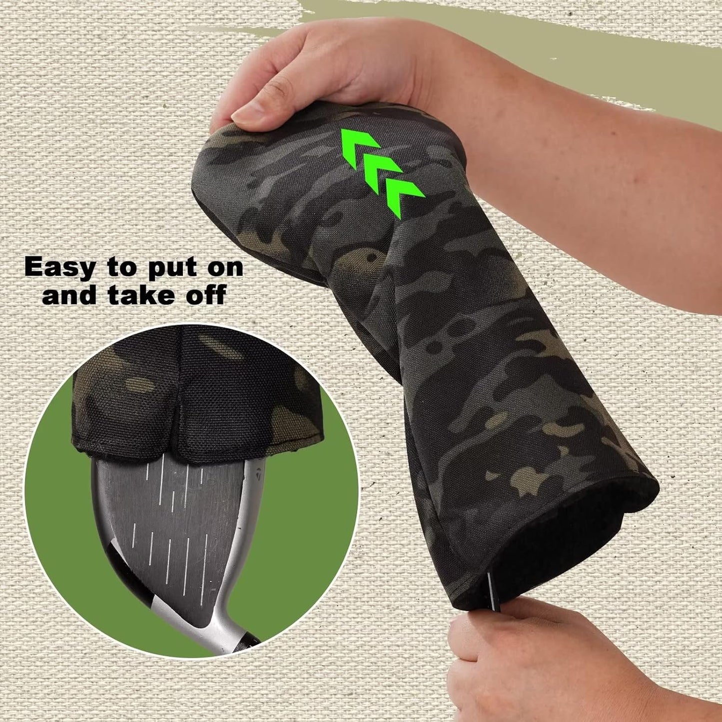 3 Pack Camouflage Golf Club Head Covers for Driver, Fairway Woods and Hybrid with Rotatable Number Tag