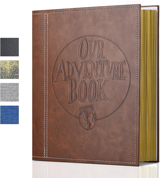 Large Adventure Book Photo Album Magnetic,13"x11.5",DIY,Handmade for Anniversary,Family Memories Accommodates 3x5 to 8x10 Photos Inspired by 'Up',Perfect for Couples,Friend,Travel Memories(Leather)