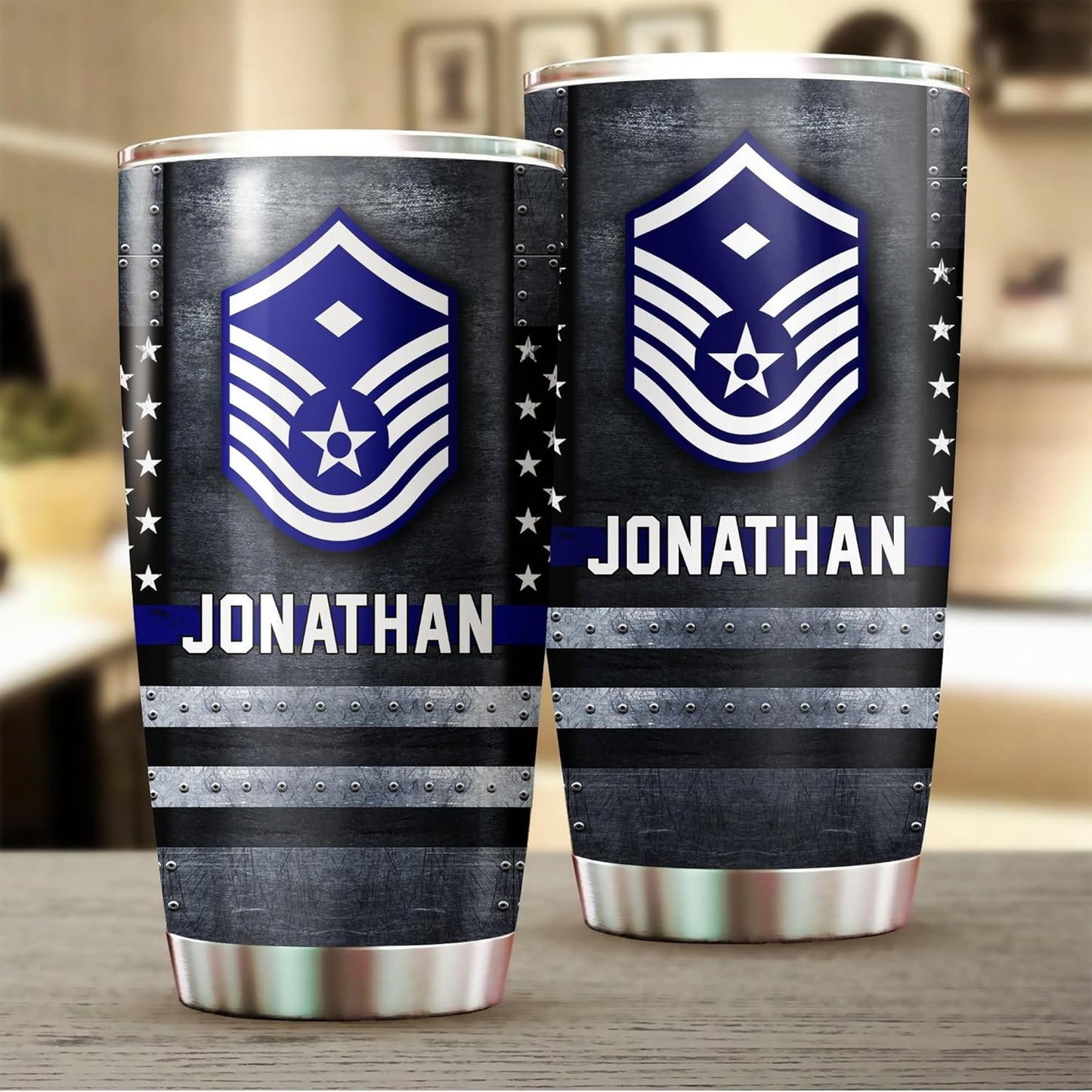 US Air Force Veteran Military Flag Coffee Tumbler - BMT Gifts - Airman Graduation Retirement Birthday Gifts - Tumbler With Lid