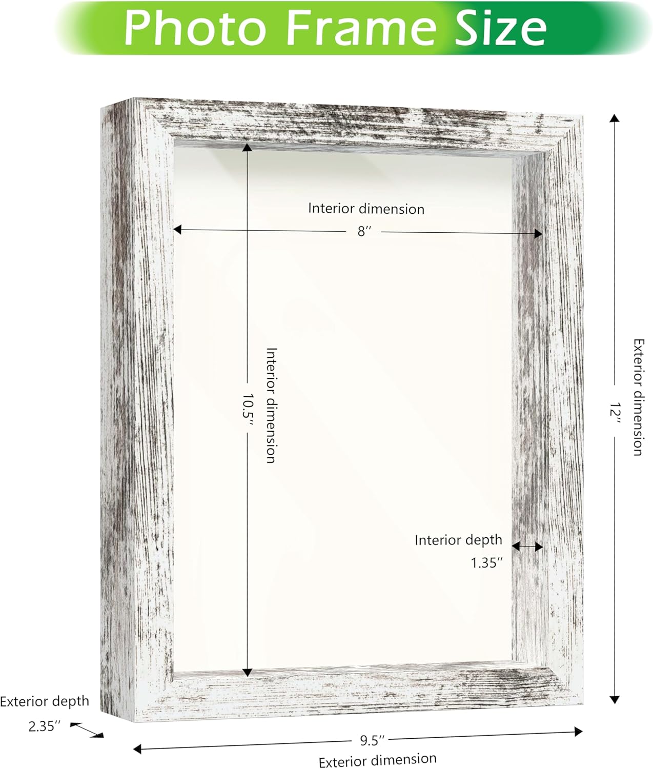 FrameWorks 8.5x11 Driftwood Wooden Shadow Box Frame – Soft Felt Back, Tempered Glass, and Included Elegant White Ball Push Pins