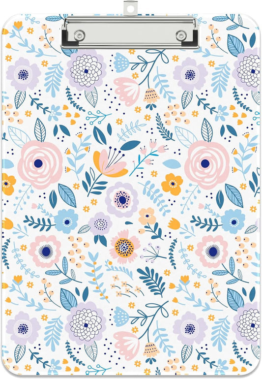 Rimilak Plastic Clipboards with Metal Clip, A4 Letter Size 9 x 12.5 in, Office Decorative for Students Women Men and Kids, Cute Custom Pattern, Purple Flower