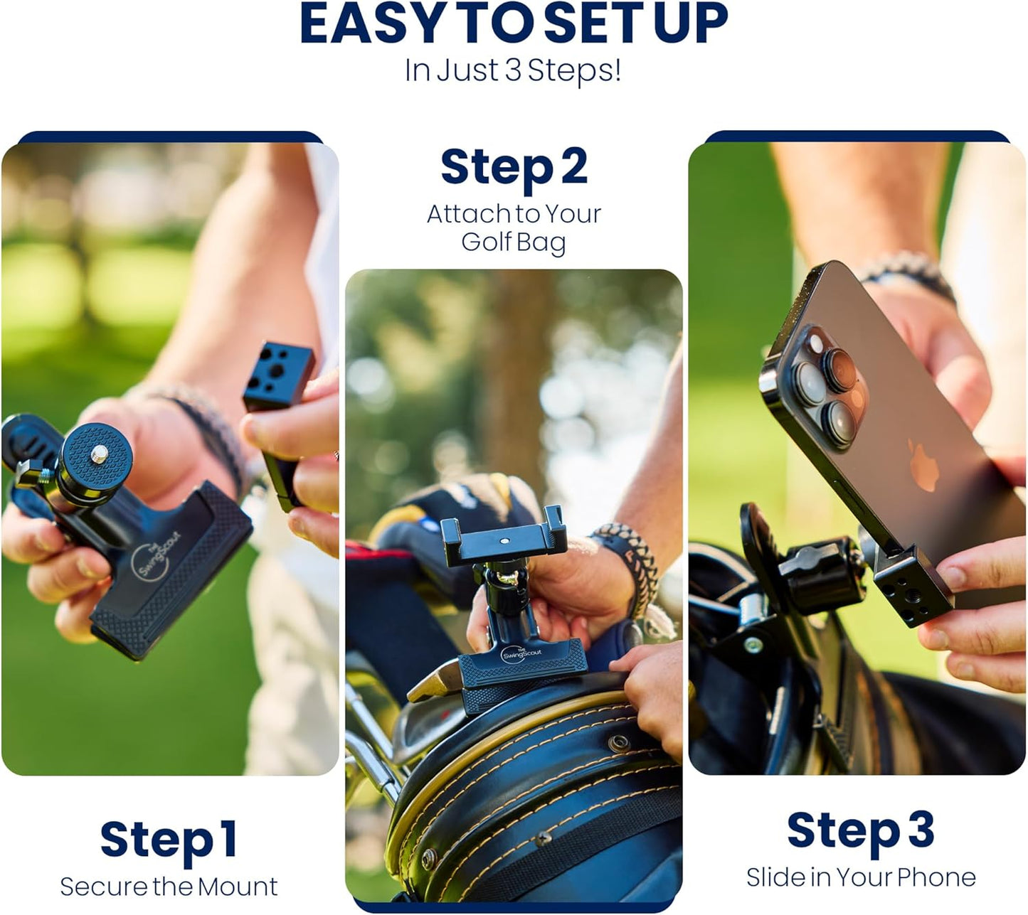 Record Your Golf Swing | Golf Bag Phone Holder | Clip to Your Golf Bag | No Extra Equipment Needed | Quick Setup | Fits Any Cellphone | Perfect Golf Gift