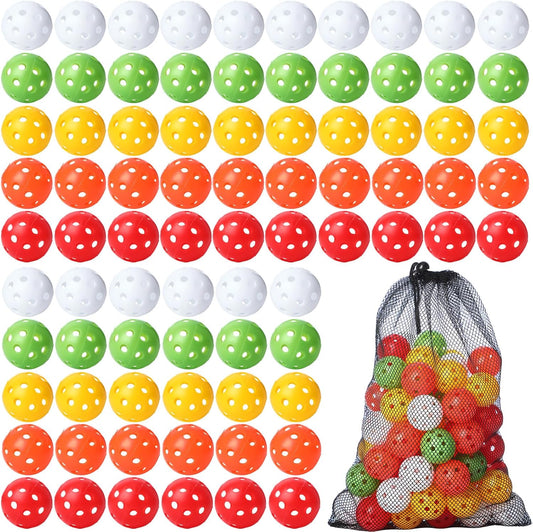 80 Pack Practice Golf Balls Limited Flight 42 mm Golf Training Airflow Hollow Plastic Ball for Women Men Indoor Outdoor Driving Range Swing Practice Home