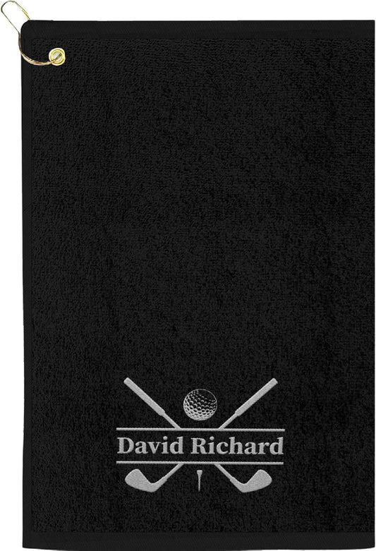 Personalized Passion Golf Towels with Corner Grommet - 16"x26" Customized Velour Cotton Golf Bag Towels with Name - Super Soft and Highly Absorbent - Quickly Remove Dirt and Sweat - Black