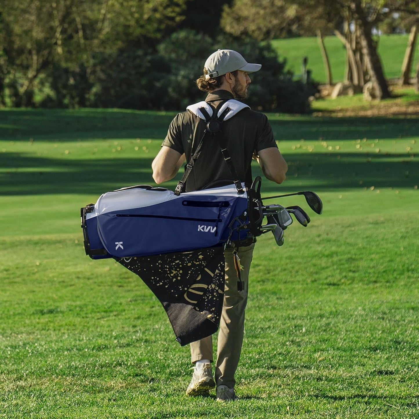 KVV Lightweight Golf Stand Bag with 7 Way Full-Length Dividers, 5 Zippered Pockets, Automatically Adjustable Dual Straps，Elegant Design