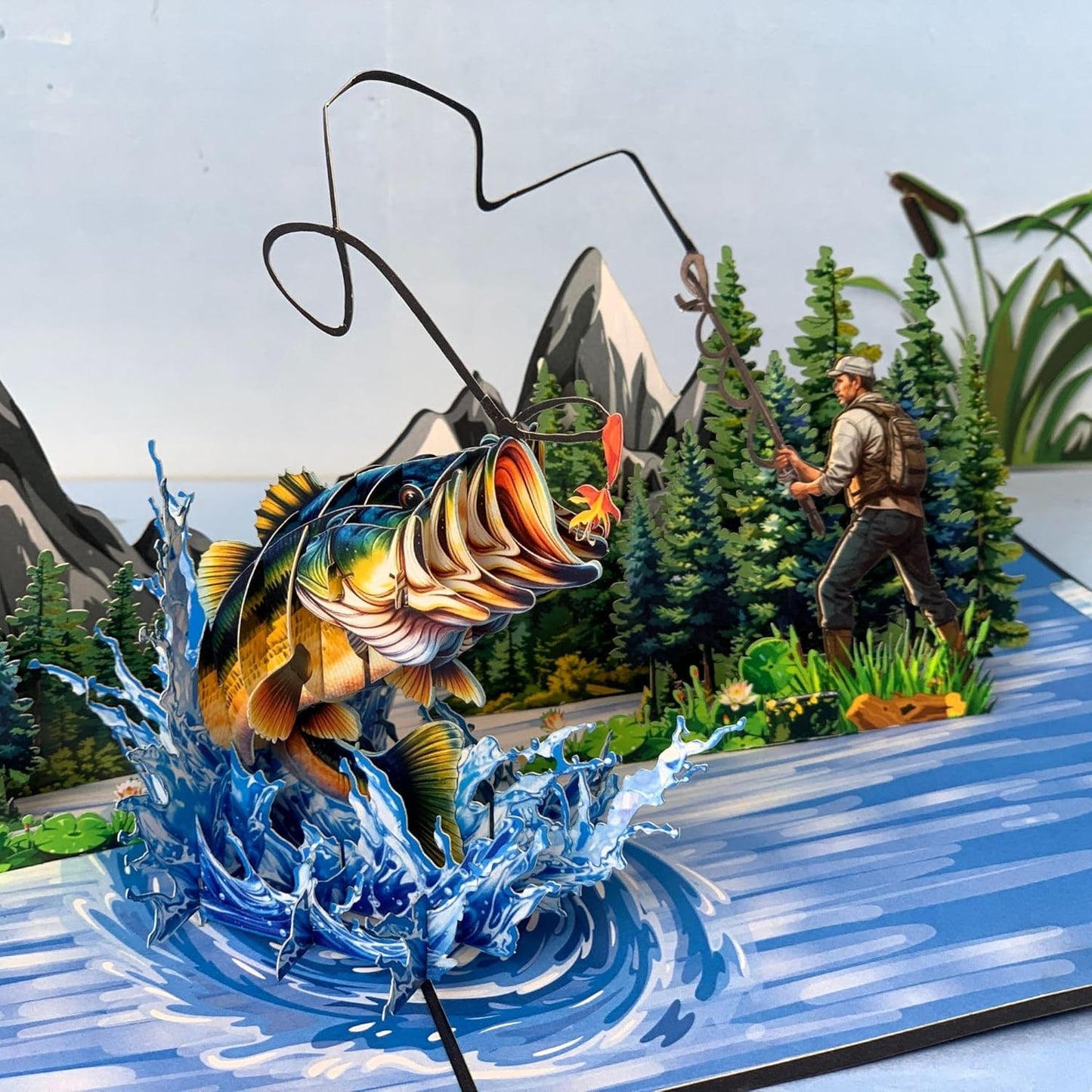 Pop Up Greeting Card, Fishing Gift, Bass Fishing, Gift and Present for Father's Day, Fisher Men Idea, Birthday, Outdoor, Thank You, Sport, Holiday, Camping, Summer