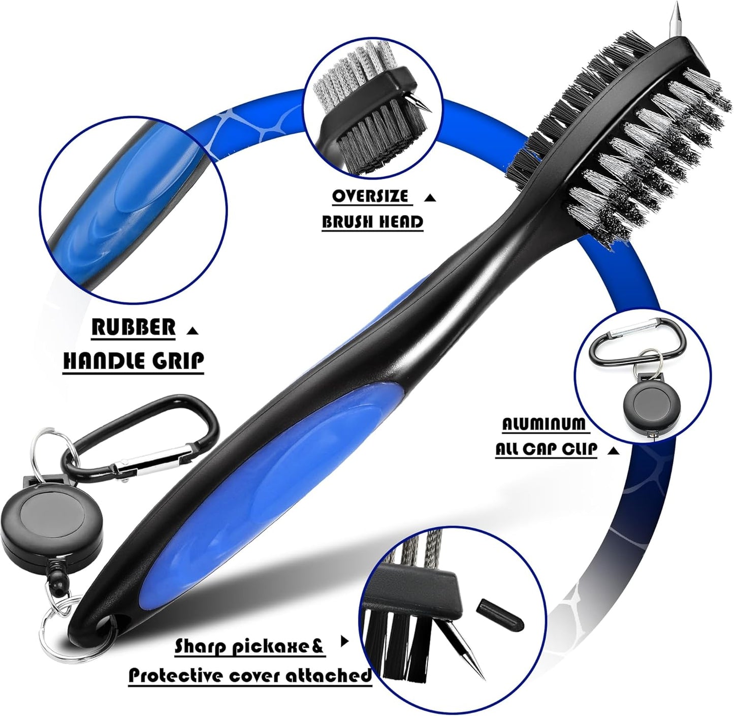 Mile High Life Golf Club Brush, Club Groove Cleaner with 2 Ft Retractable Extension Cord and Aluminum Carabiner, Golf Bag Accessories for Men and Women