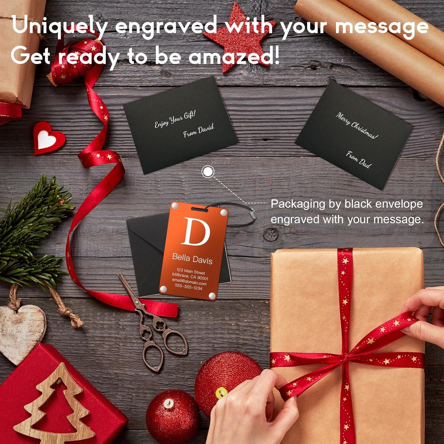 Personalized Luggage Tags: Custom Metal Luggage Tags for Suitcases, Backpacks and Bags with Your Personalized Text (Orange)