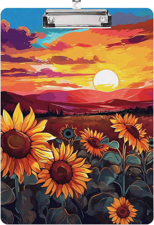 Sunflowers and Sunset Clipboard A4 Letter Size Plastic Decorative Clipboards for Teacher,Nurse Doctor Student and Kid Cute Design for Standard Size 12.5 x 8.7