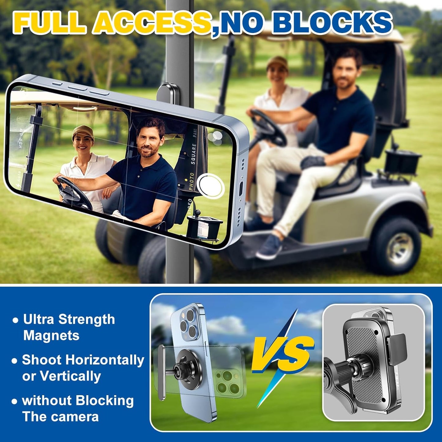 Magnetic Golf Cart Phone Holder, Alloy Phone Mount, Compatible with MagSafe iPhones Series Equipment and All Non-Magnetic Phones Fits EZGO/Club Car/Golf Cart Accessories, Gift for Men Women