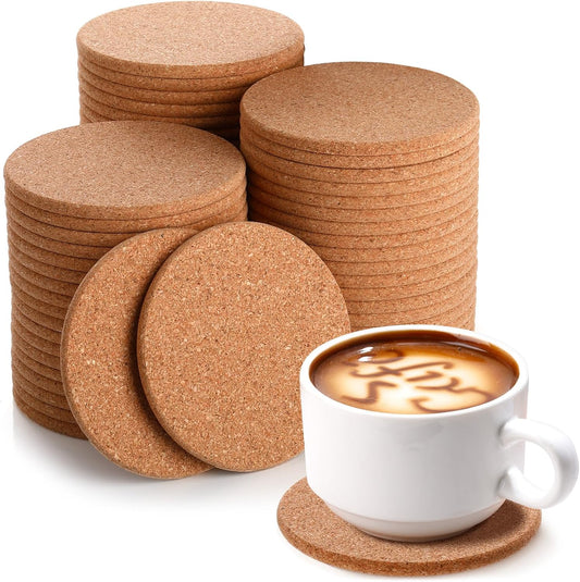 Lallisa 50 Pcs Cork Coasters for Drinks, Thick Absorbent Cork Coasters Bulk, Heat Resistant Plain Cup Mats for Gifts Reusable Circles Cup Pad for Wine Glass, Coffee Mug Crafts