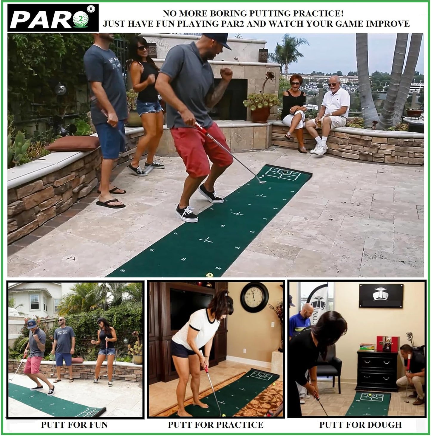 PAR2 - Putting Game and Practice Mat - Play Golf Anytime, Rain or Shine. Play at Home, Office, BBQ or Tailgate Party. Plays Like a Real Round of Golf, Just Have Fun Playing PAR2 to Improve Your Game
